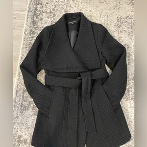 3/$40 Black fitted coat with tie at waist. Sz xxs